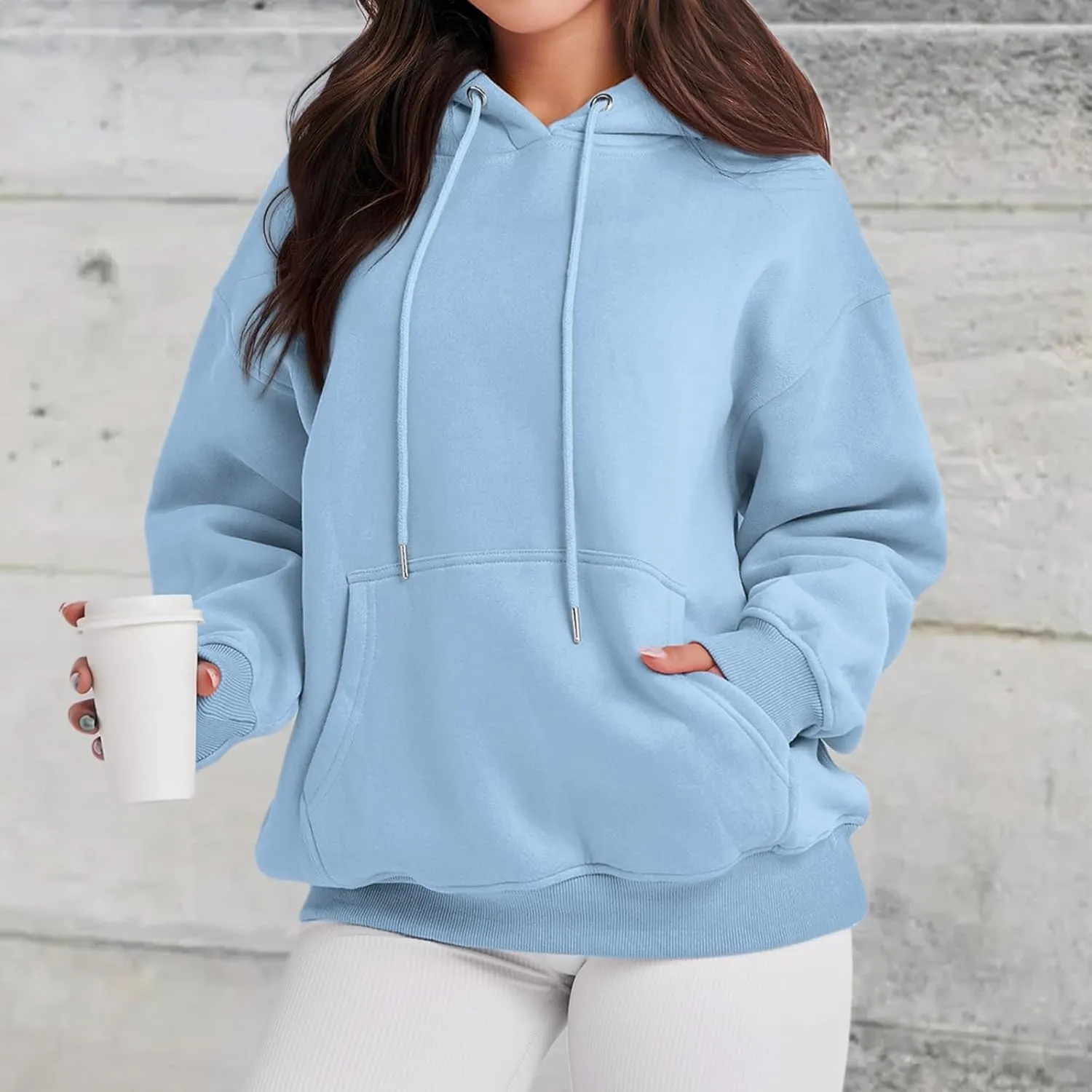 Cute Plain Hoodies for Women Teen Girls Aesthetic Fleece Solid Sweatshirt Pullover Long Sleeve Basic Tops