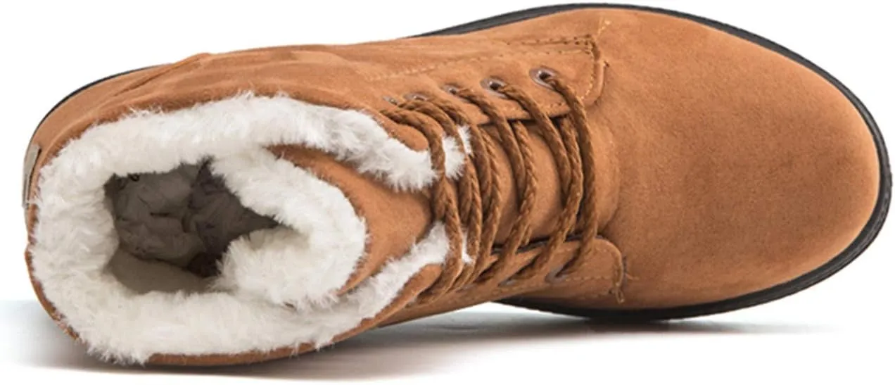 DADAWEN Women's Suede Waterproof Lace Up Winter High Top Snow Boots