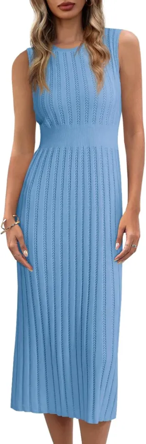 Danedvi Women's Knit Midi Tank Dress 2025 Summer Sleeveless Ribbed Crew Neck Bodycon Casual Basic Going Out Dresses