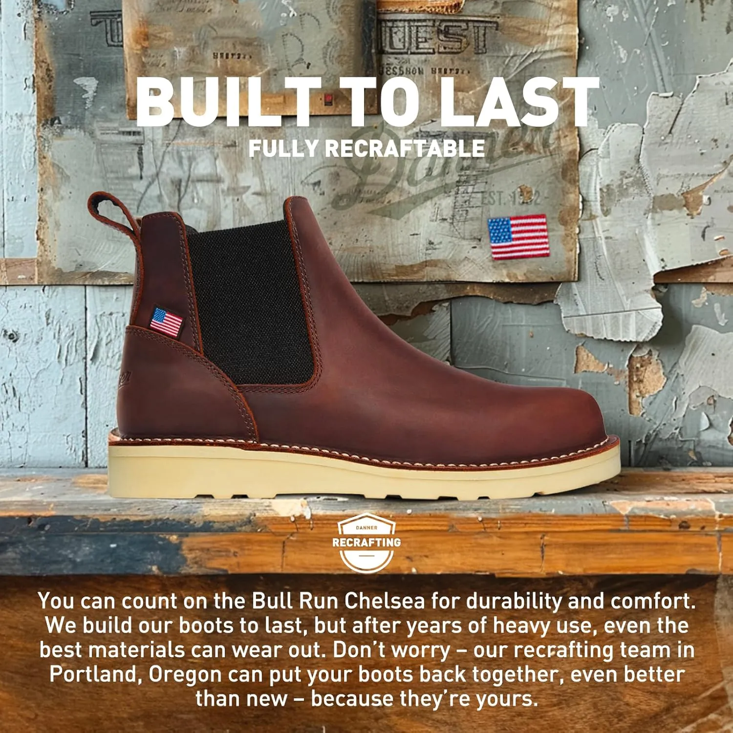 Danner 6” Bull Run Chelsea Work Boots for Men - Oiled Full-Grain Leather Upper with Mesh Lining, 3-Density Cushion Footbed, and Non Slip Wedge Outsole