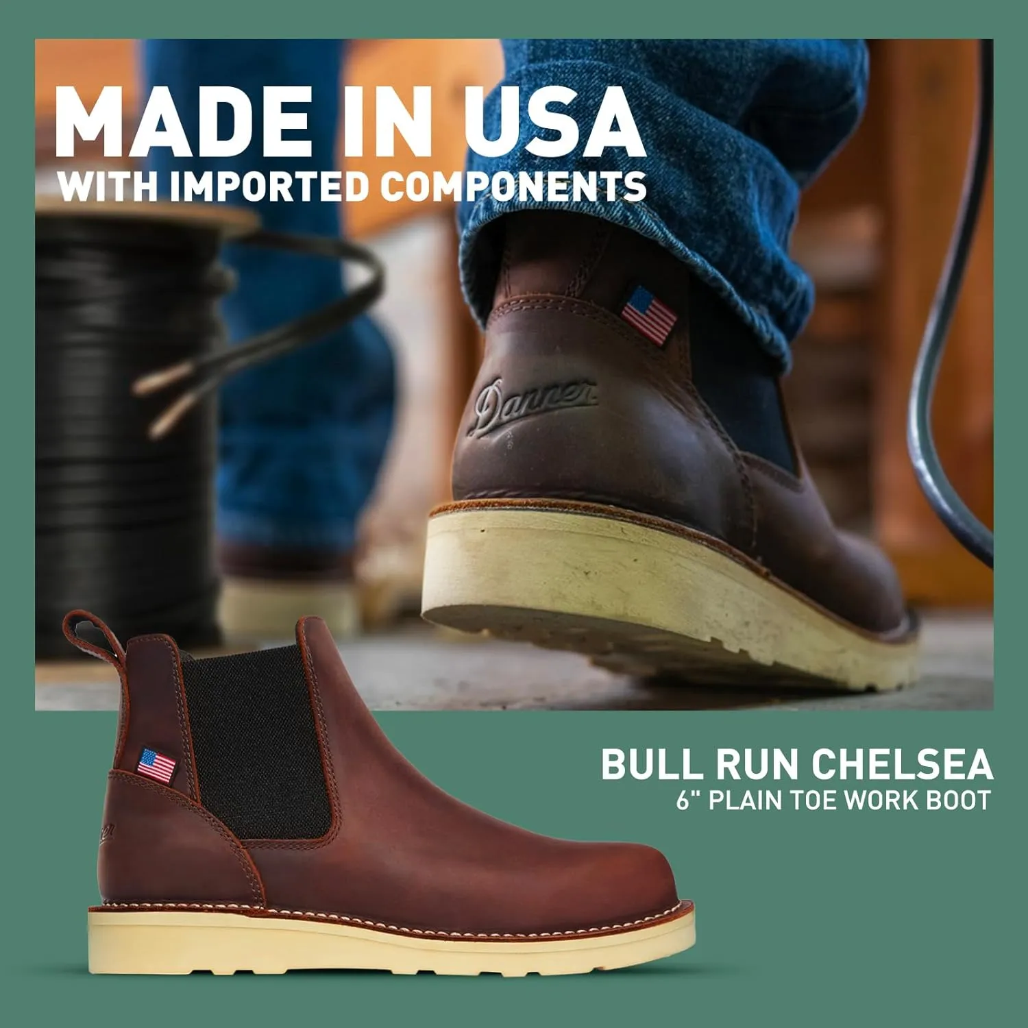 Danner 6” Bull Run Chelsea Work Boots for Men - Oiled Full-Grain Leather Upper with Mesh Lining, 3-Density Cushion Footbed, and Non Slip Wedge Outsole