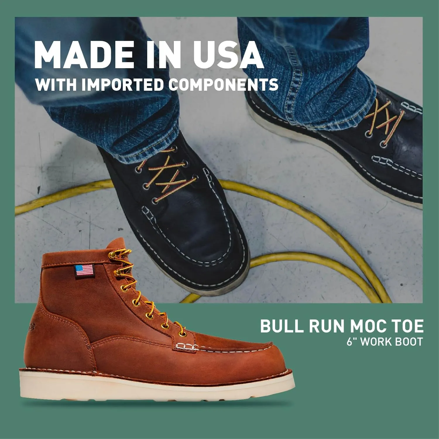 Danner 6” Bull Run Moc Toe Work Boots for Men - Oiled Full-Grain Leather Upper with Non Slip Wedge Outsole and 3-Density Cushion Footbed, EH Resistant