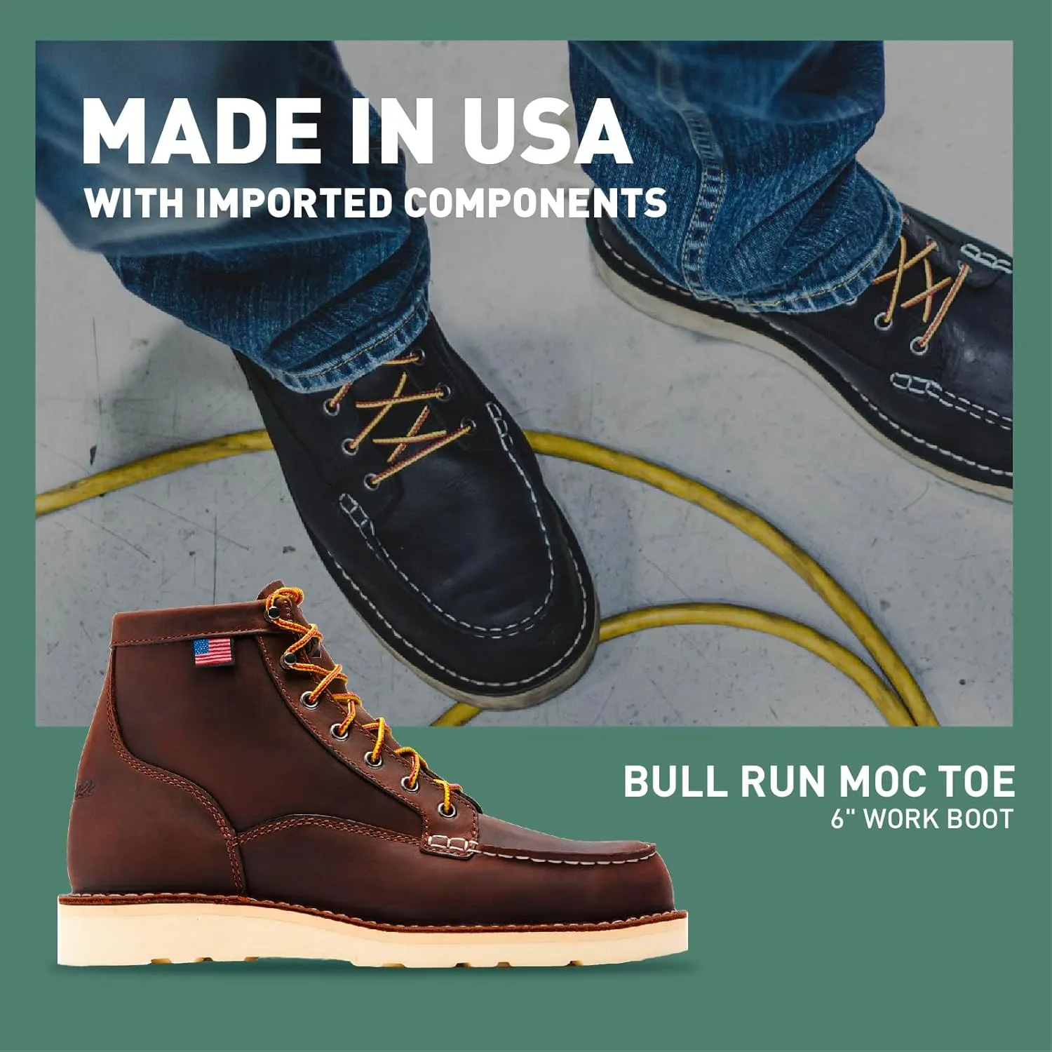 Danner 6” Bull Run Moc Toe Work Boots for Men - Oiled Full-Grain Leather Upper with Non Slip Wedge Outsole and 3-Density Cushion Footbed, EH Resistant