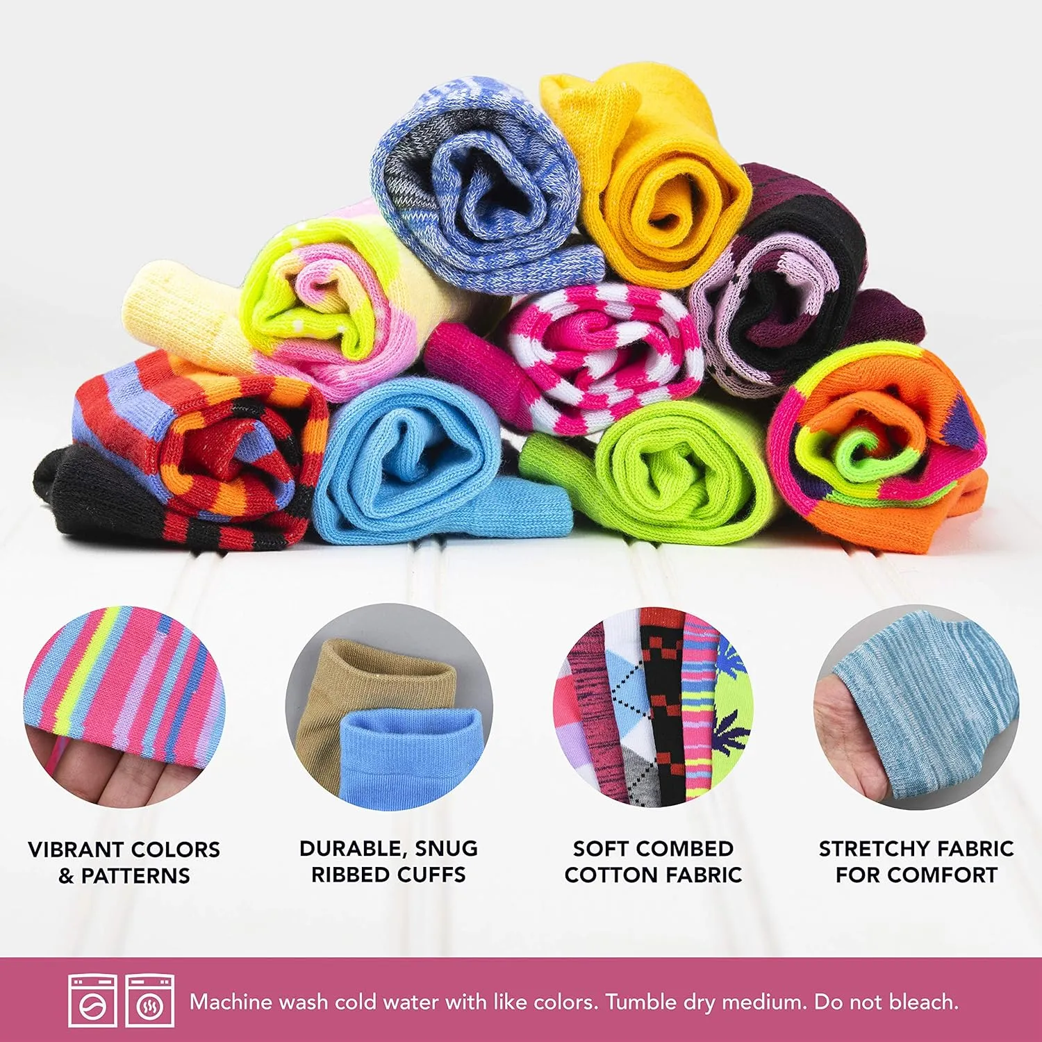 Debra Weitzner 12 Pairs Women’s Colorful Cotton Crew Socks Casual Argyle Patterned Fun Socks for Girls