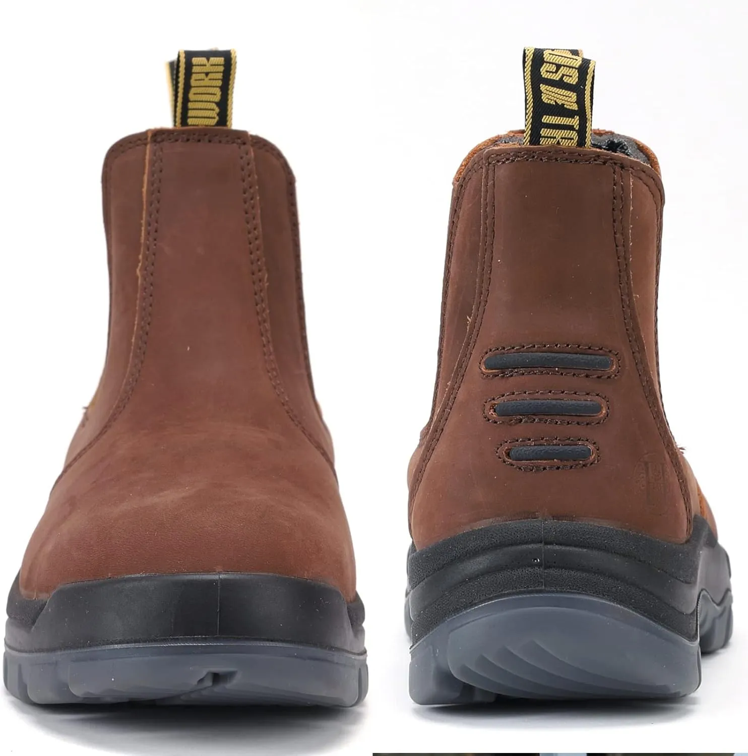 DIIG Work Boots for Men, Soft/Steel Toe Waterproof Working Boots, Slip Resistant Anti-Static Slip-on Safety EH Working Shoes 6 8 9 10 11 12 13 (Brown)