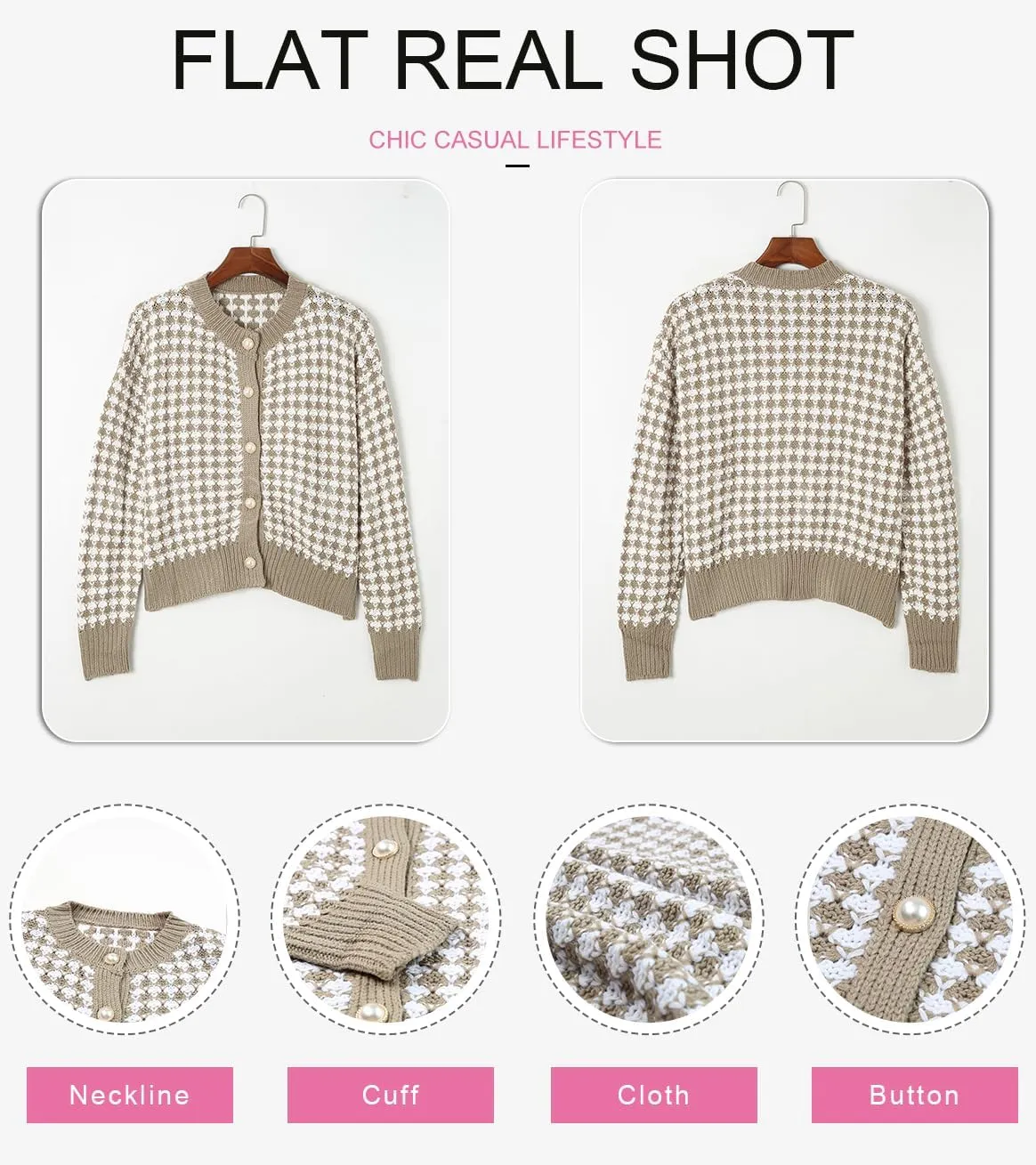 Dokotoo Cardigan Sweaters for Women V Neck Button Down Long Sleeve Plaid Knit Cardigans Sweater Tops
