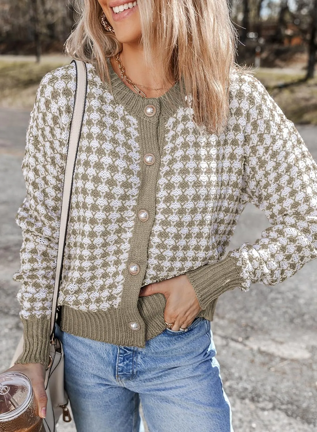 Dokotoo Cardigan Sweaters for Women V Neck Button Down Long Sleeve Plaid Knit Cardigans Sweater Tops