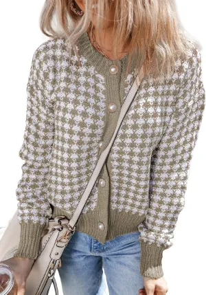 Dokotoo Cardigan Sweaters for Women V Neck Button Down Long Sleeve Plaid Knit Cardigans Sweater Tops