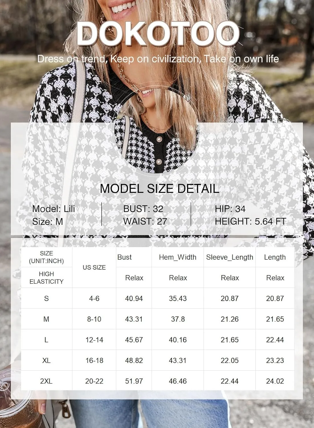 Dokotoo Cardigan Sweaters for Women V Neck Button Down Long Sleeve Plaid Knit Cardigans Sweater Tops