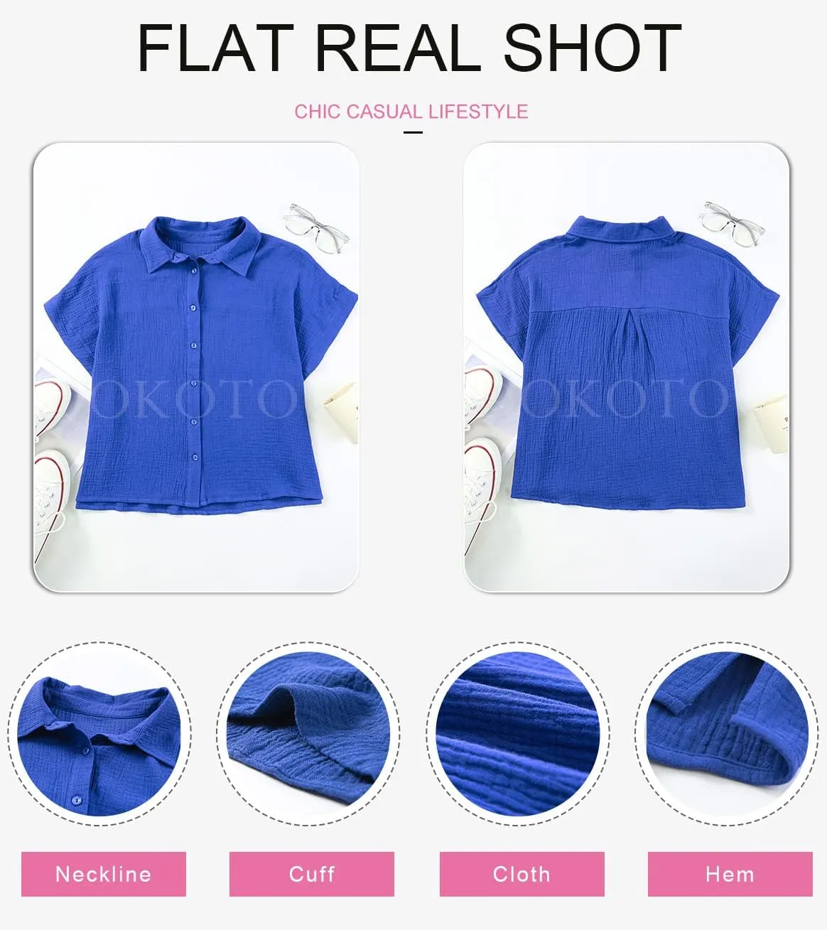 Dokotoo Casual V Neck Button Down Shirts for Women Solid Short Sleeve Blouse Tops