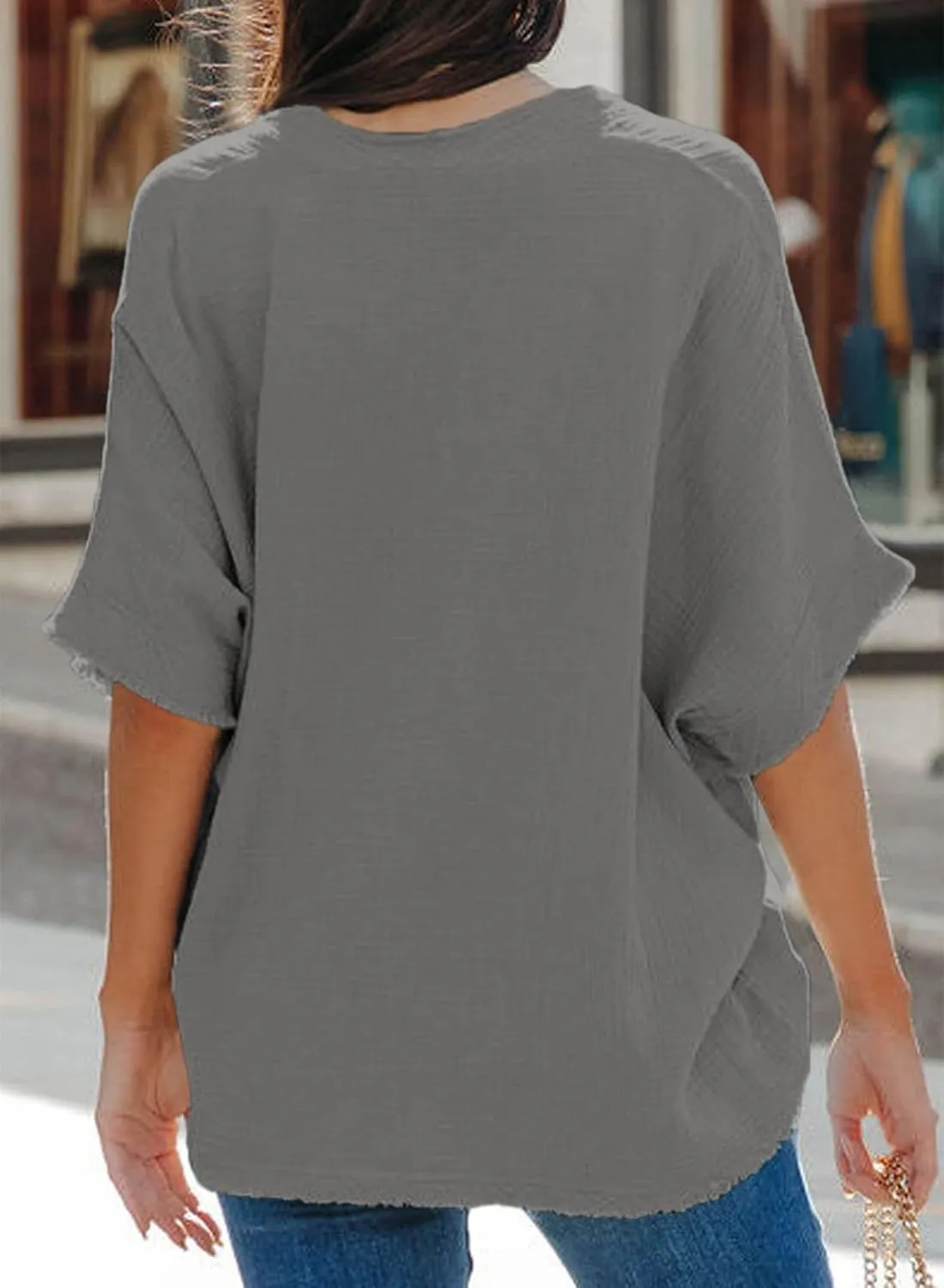 Dokotoo Casual Womens Short Sleeve V Neck Shirts Oversized Solid Blouses Tops