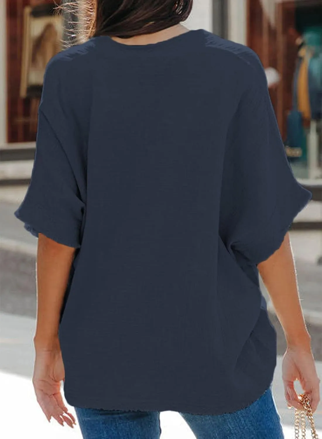 Dokotoo Casual Womens Short Sleeve V Neck Shirts Oversized Solid Blouses Tops
