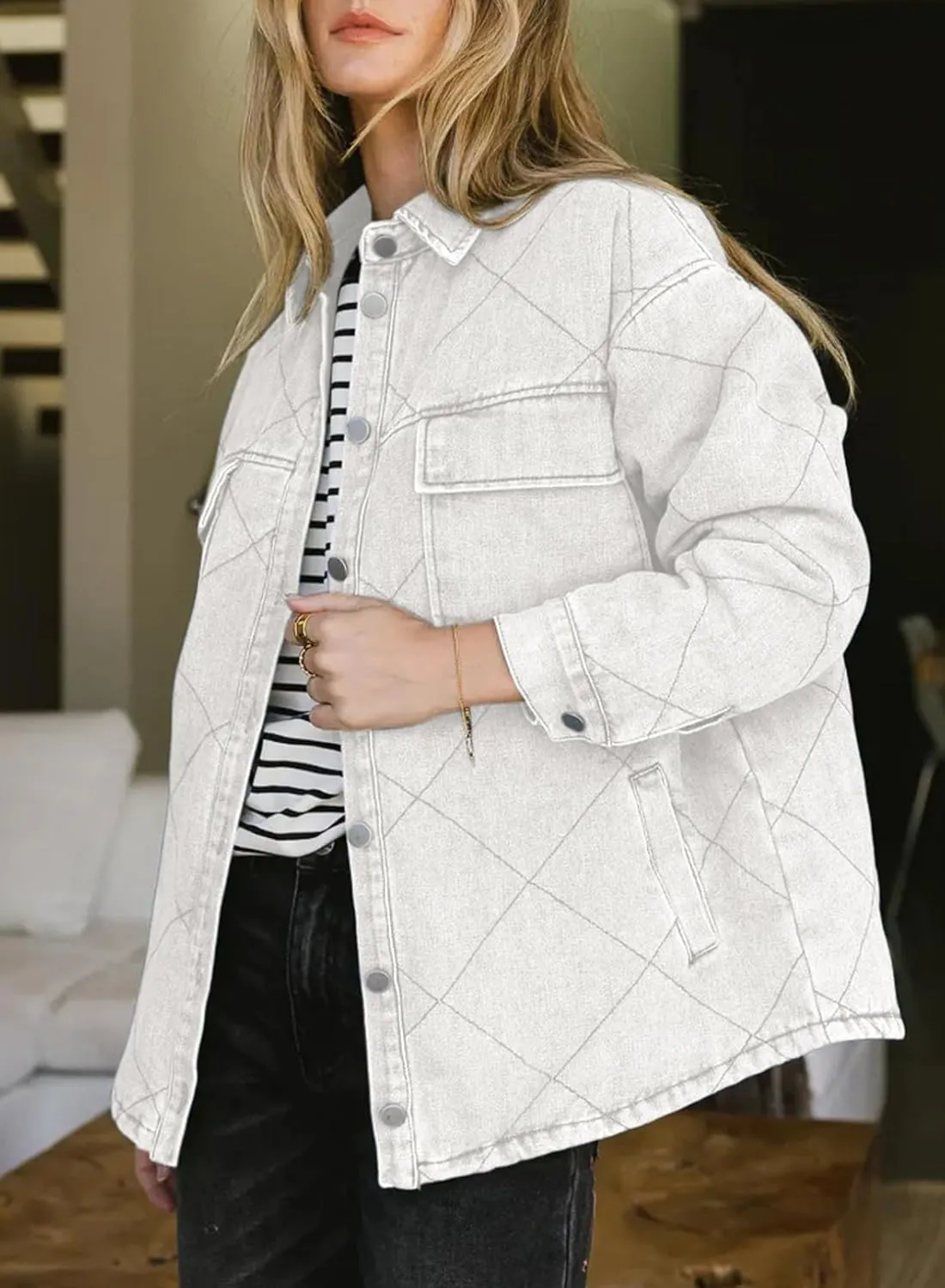 Dokotoo Denim Jacket for Women Fashion Solid Oversized Long Sleeve Button Down Shacket Jacket Coat with Pockets