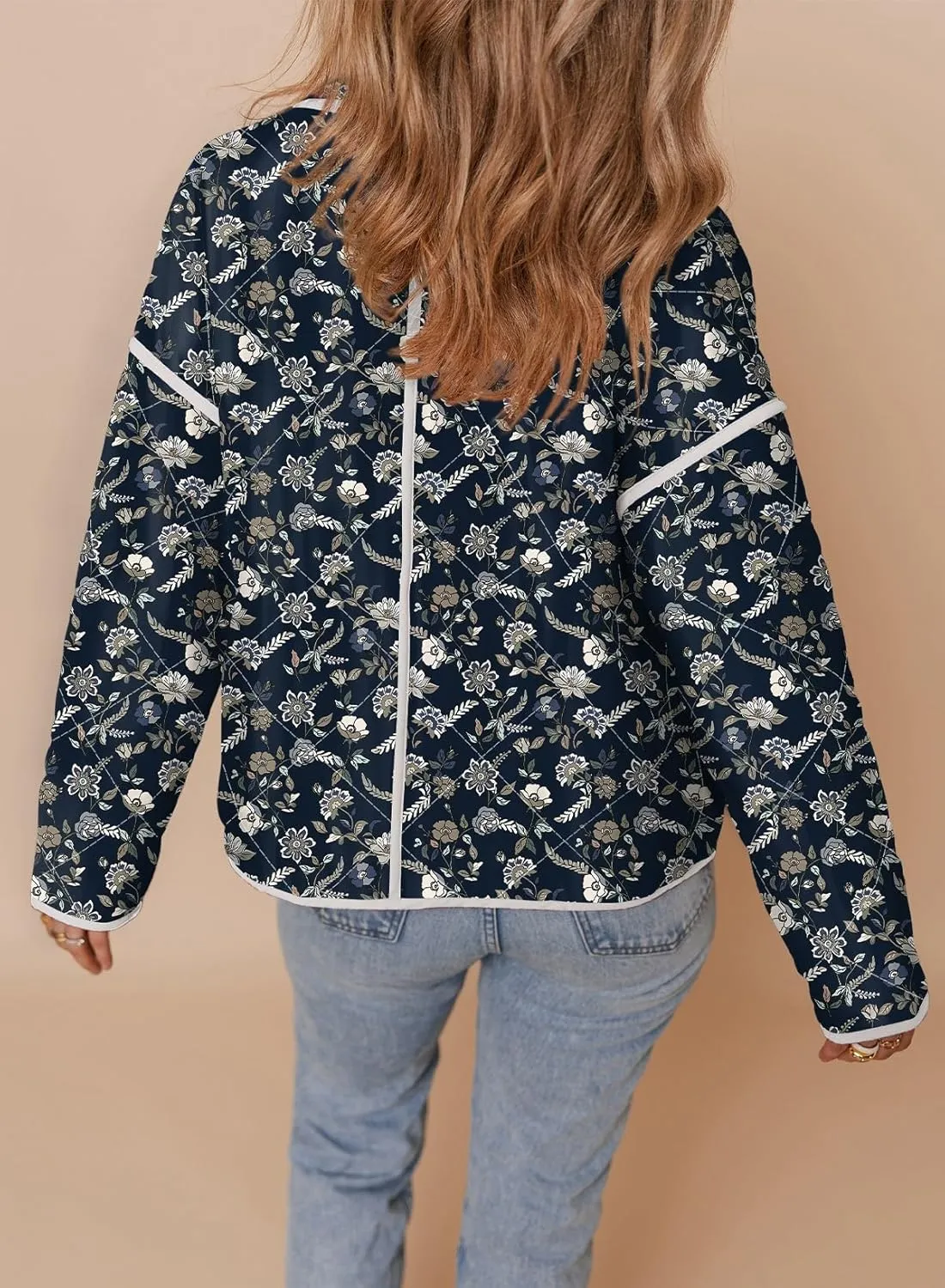 Dokotoo Warm Quilted Jackets for Women Long Sleeve Floral Print Button Down Puffer Jacket Coats with Pockets