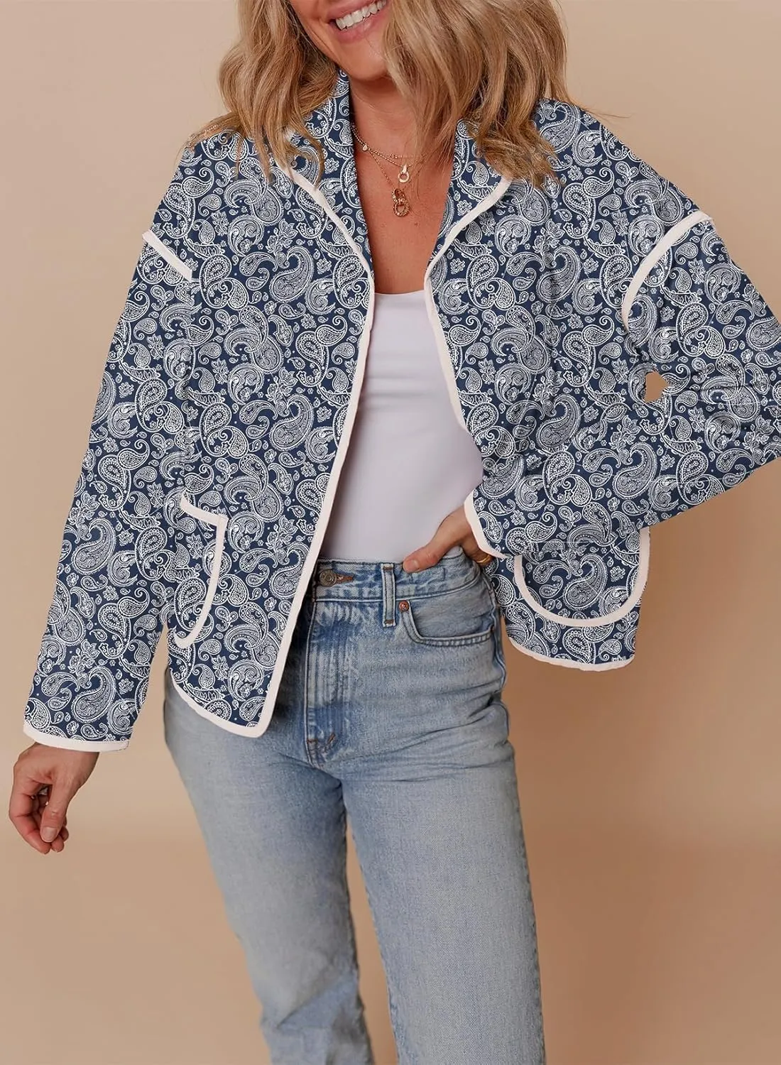 Dokotoo Warm Quilted Jackets for Women Long Sleeve Floral Print Button Down Puffer Jacket Coats with Pockets