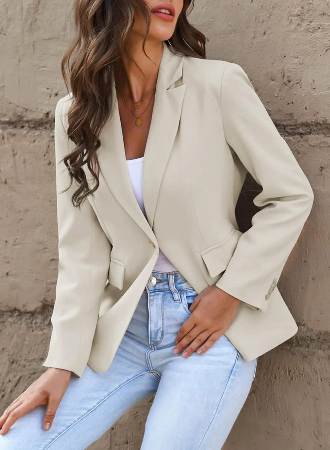 Dokotoo Womens 2024 Fashion Spring Lapel Collar Buttons Blazer Jackets for Women Business Casual