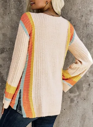 Dokotoo Womens 2025 Spring Casual Color Block Striped Lightweight Comfy Cable Knit Trendy Boho Clothes Pullover Sweaters
