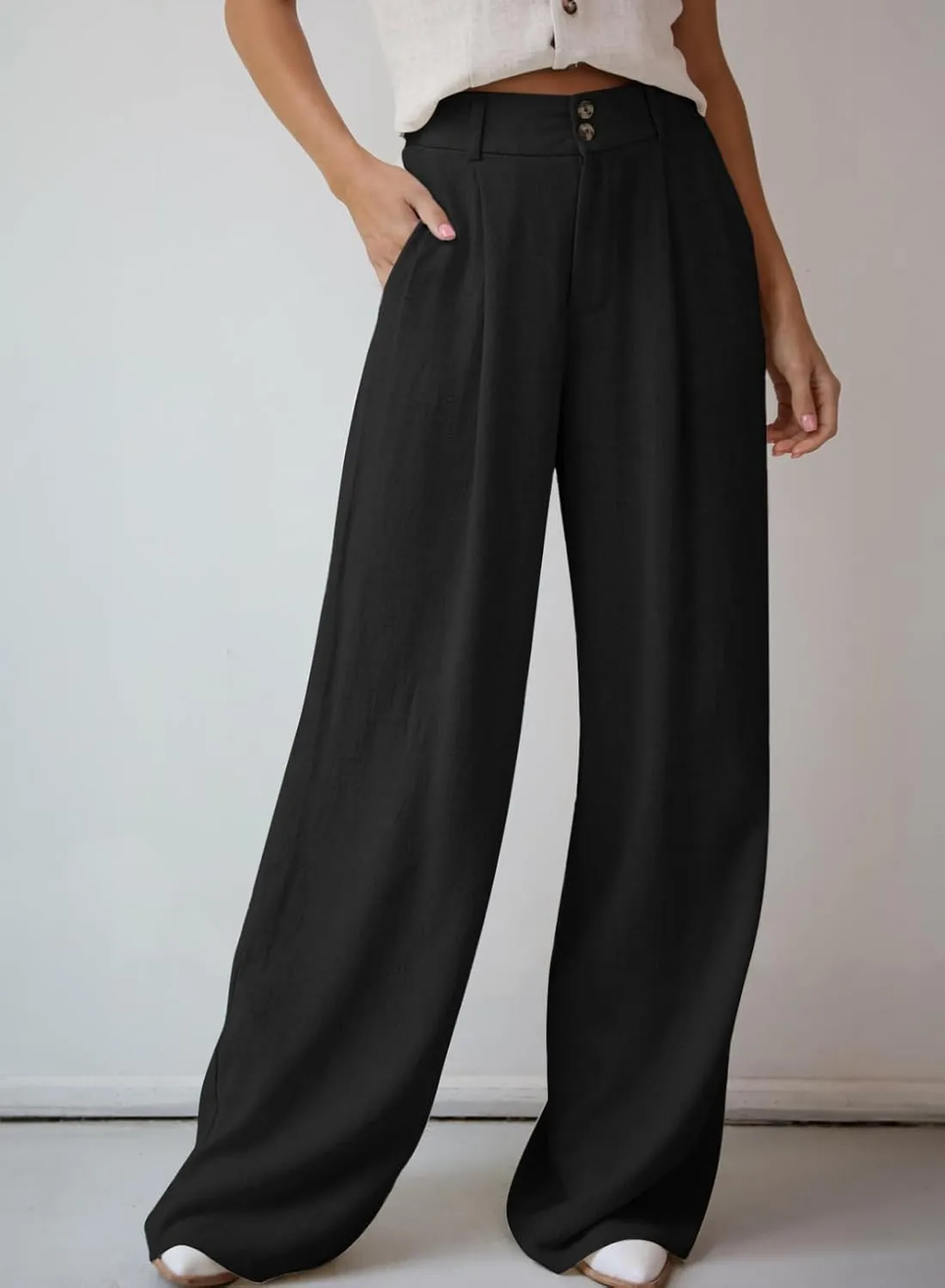 Dokotoo Womens Linen Pants Casual Loose Wide Leg Pants for Women Elastic Waist Palazzo Pants Trousers with Pockets