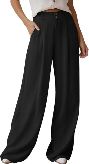 Dokotoo Womens Linen Pants Casual Loose Wide Leg Pants for Women Elastic Waist Palazzo Pants Trousers with Pockets