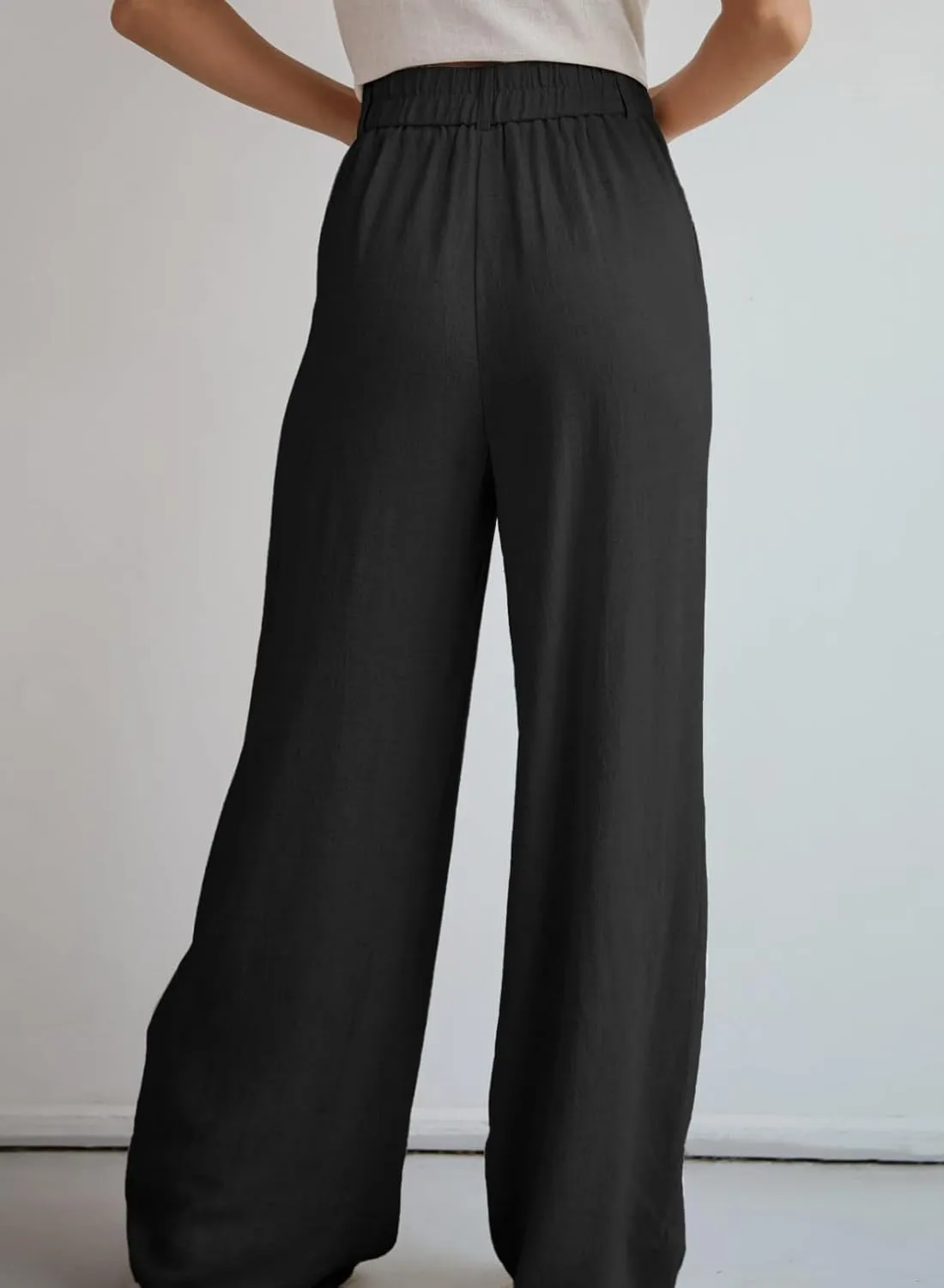 Dokotoo Womens Linen Pants Casual Loose Wide Leg Pants for Women Elastic Waist Palazzo Pants Trousers with Pockets