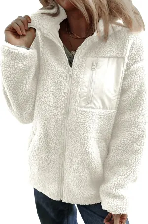 Dokotoo Womens Winter Trendy Full Zipper Fleece Jackets Long Sleeve Relaxed Warm Teddy Coats with Pockets