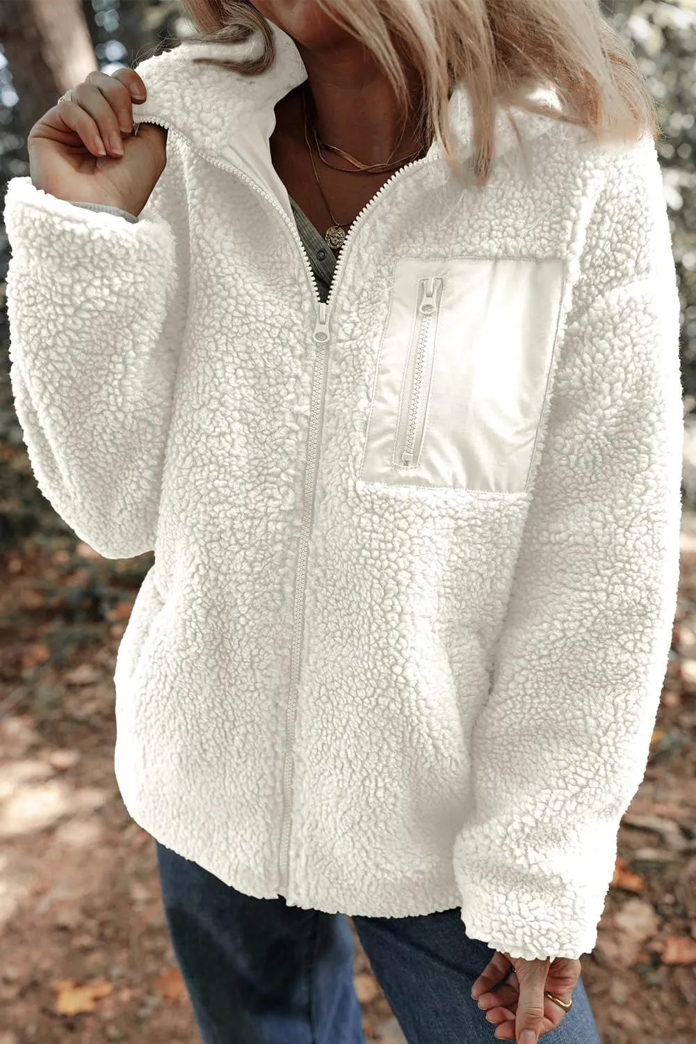 Dokotoo Womens Winter Trendy Full Zipper Fleece Jackets Long Sleeve Relaxed Warm Teddy Coats with Pockets