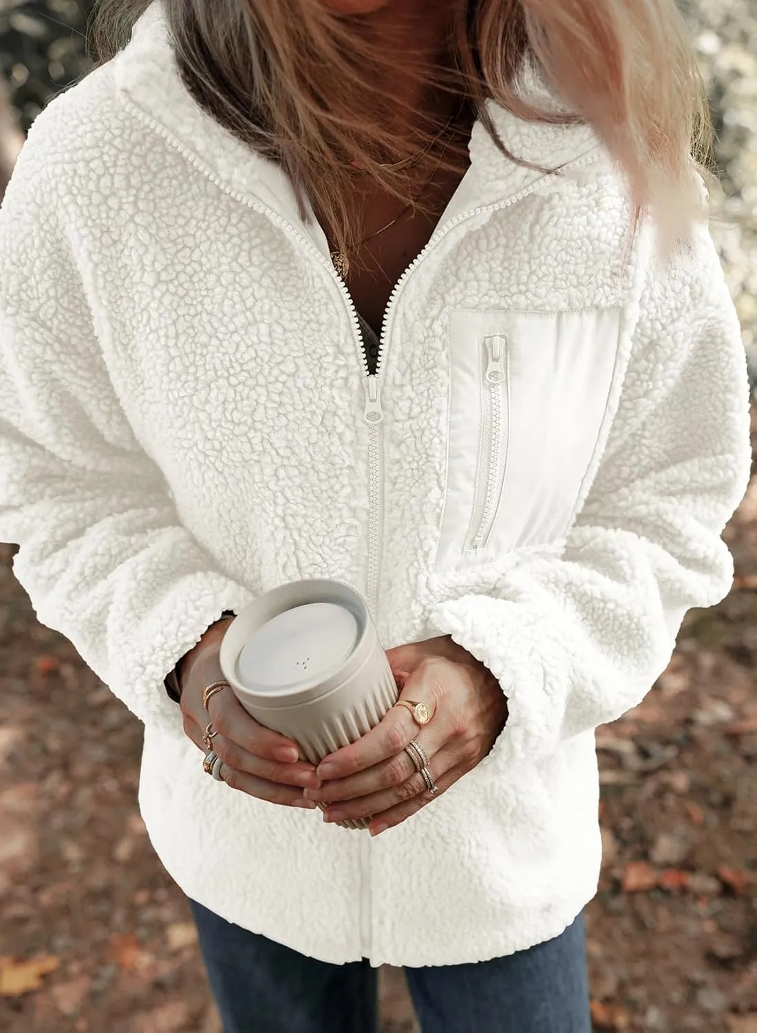 Dokotoo Womens Winter Trendy Full Zipper Fleece Jackets Long Sleeve Relaxed Warm Teddy Coats with Pockets