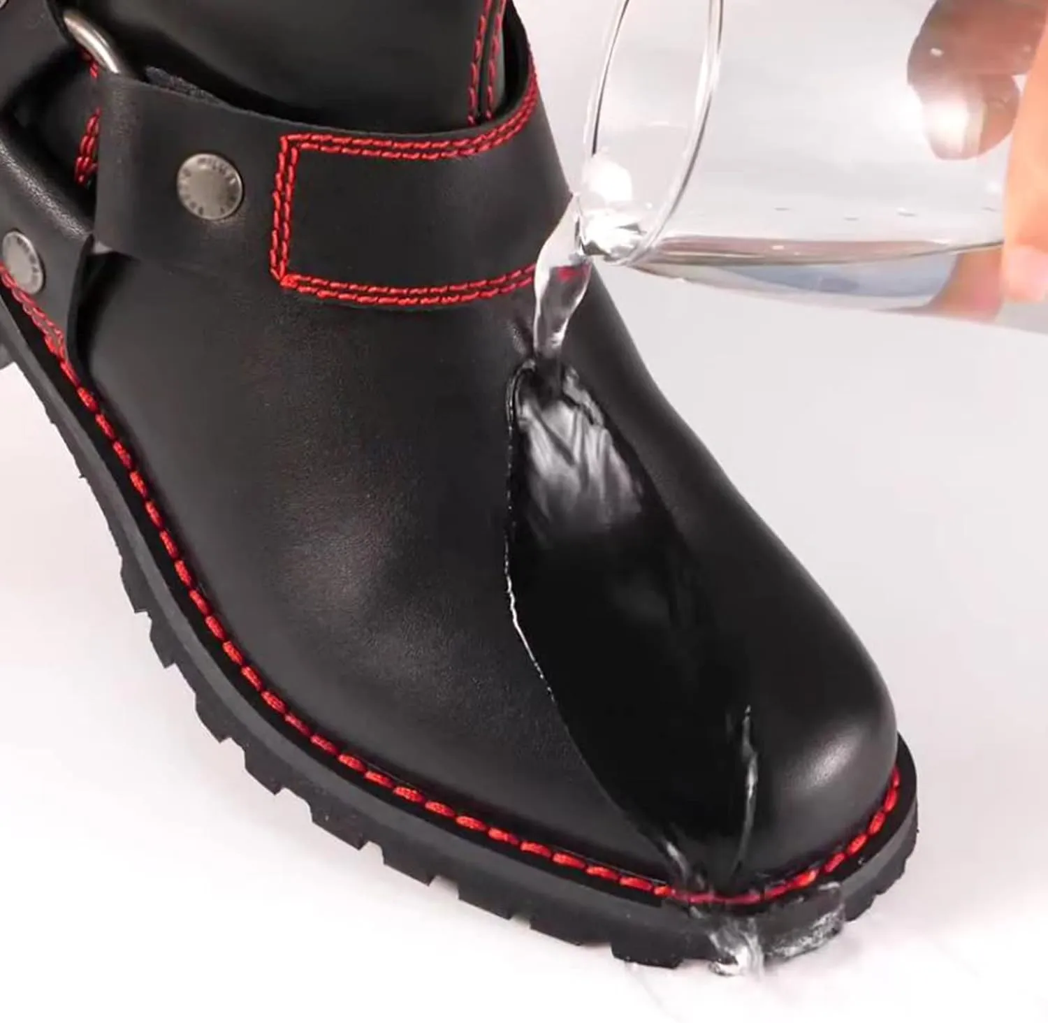 Dream Apparel Women's Harness Motorcycle Riding Boots Square Toe Biker Boots, Lace Up Knee High Boots with Side Zipper, Black PU Leather Boots Ladies