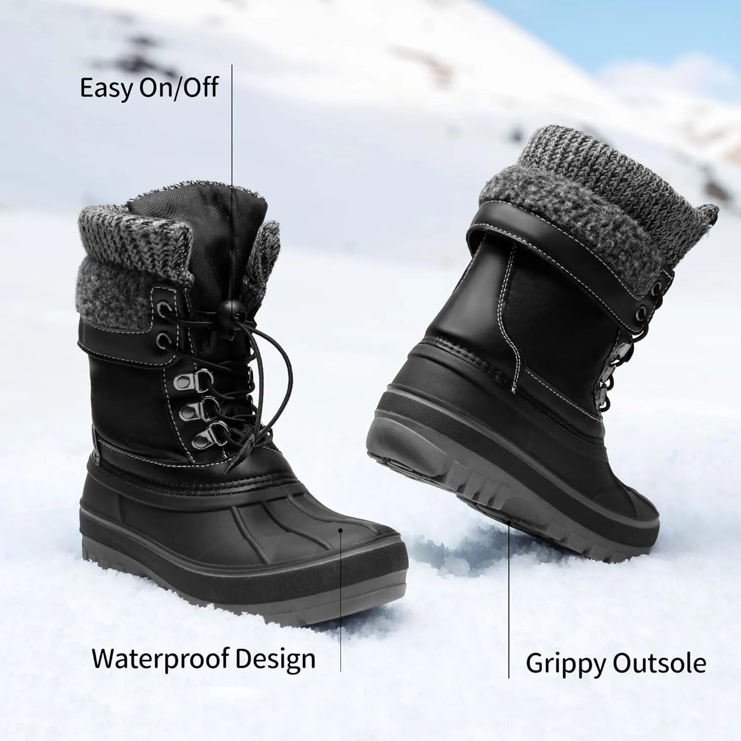 DREAM PAIRS Boys Girls Snow Boots Water-Resistant Outdoor Warm Cozy Anti-Slip Mid Calf Faux Fur Lining Insulated Winter Shoes for Little/Big Kids