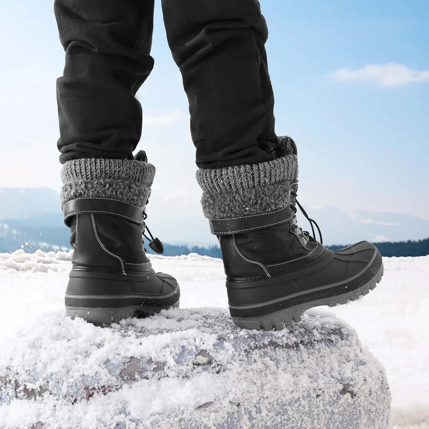 DREAM PAIRS Boys Girls Snow Boots Water-Resistant Outdoor Warm Cozy Anti-Slip Mid Calf Faux Fur Lining Insulated Winter Shoes for Little/Big Kids