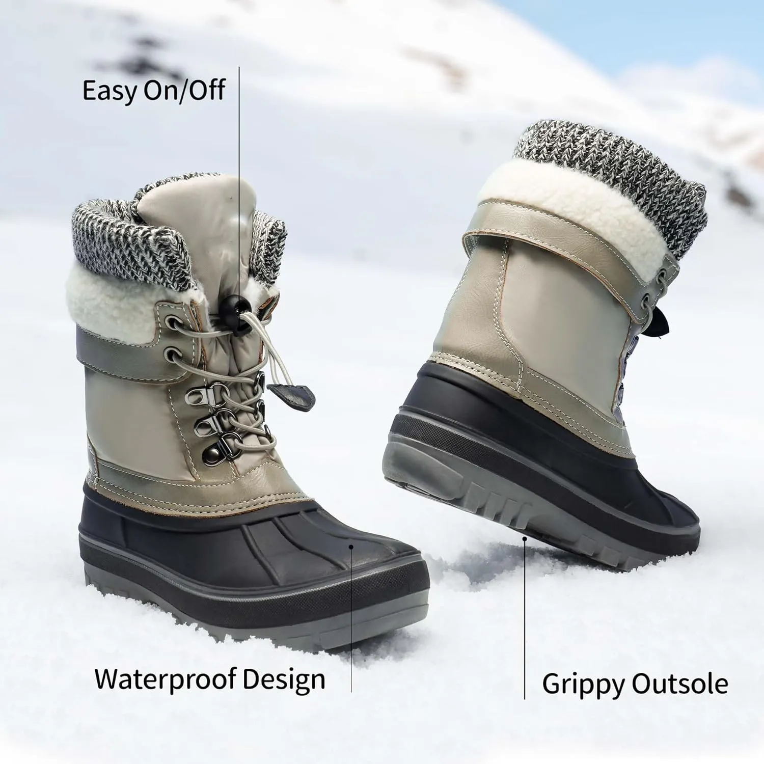 DREAM PAIRS Boys Girls Snow Boots Water-Resistant Outdoor Warm Cozy Anti-Slip Mid Calf Faux Fur Lining Insulated Winter Shoes for Little/Big Kids