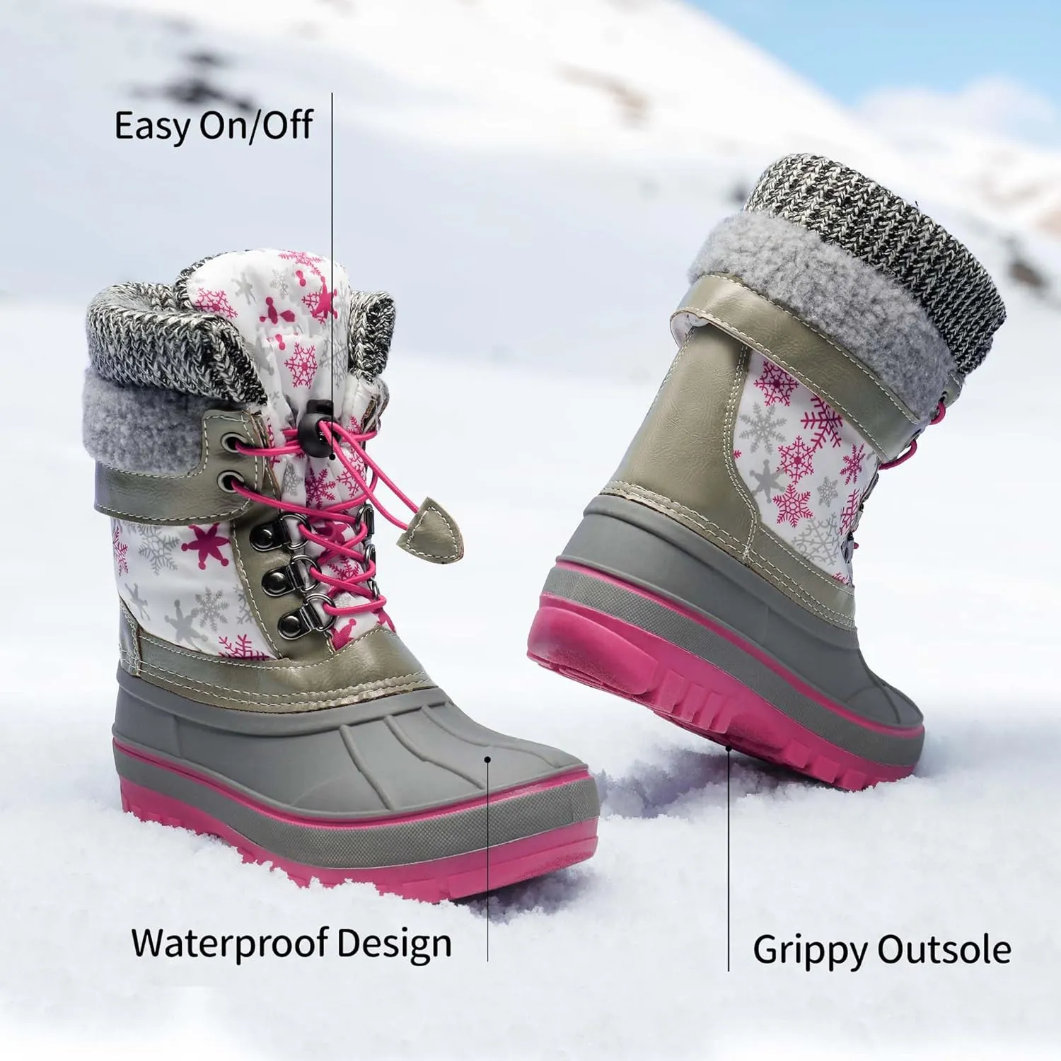 DREAM PAIRS Boys Girls Snow Boots Water-Resistant Outdoor Warm Cozy Anti-Slip Mid Calf Faux Fur Lining Insulated Winter Shoes for Little/Big Kids