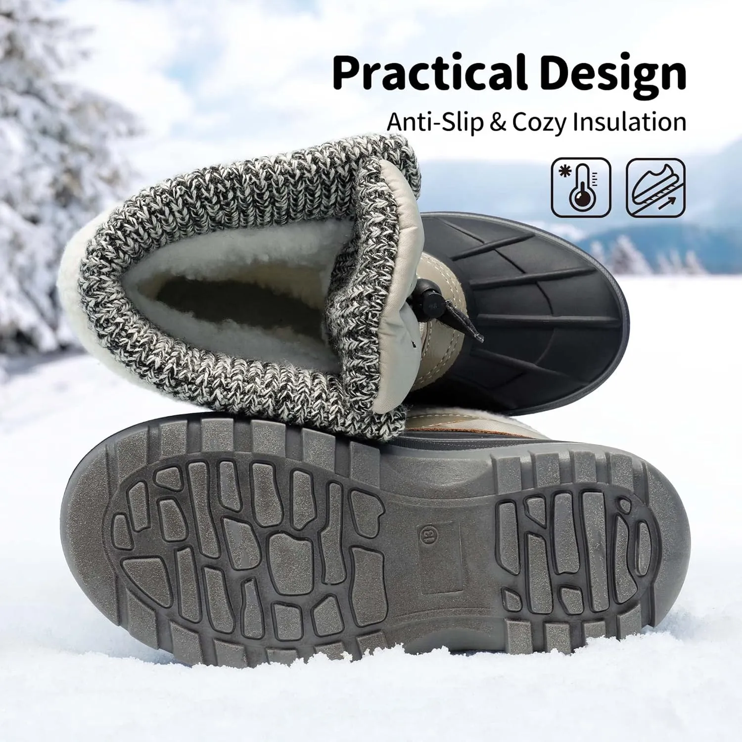 DREAM PAIRS Boys Girls Snow Boots Water-Resistant Outdoor Warm Cozy Anti-Slip Mid Calf Faux Fur Lining Insulated Winter Shoes for Little/Big Kids