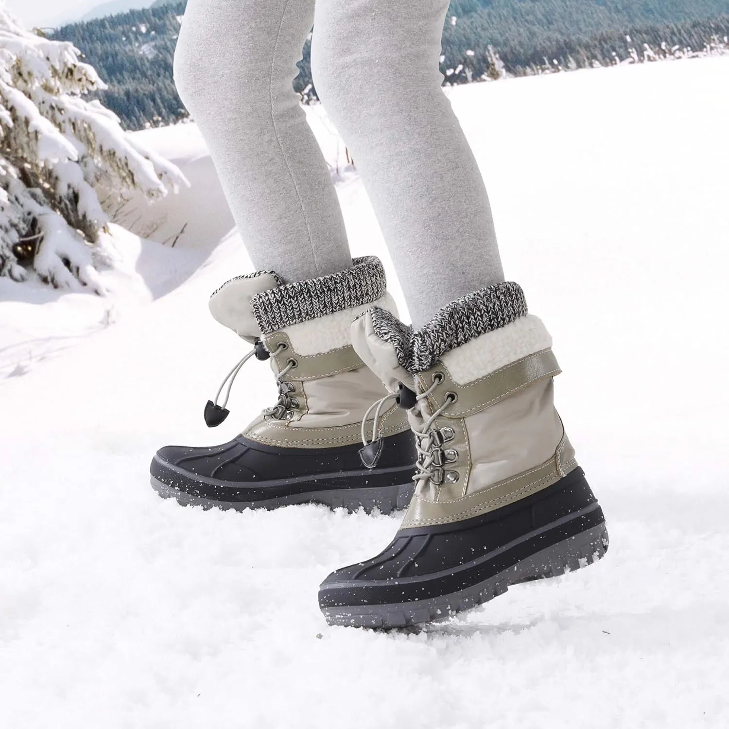 DREAM PAIRS Boys Girls Snow Boots Water-Resistant Outdoor Warm Cozy Anti-Slip Mid Calf Faux Fur Lining Insulated Winter Shoes for Little/Big Kids