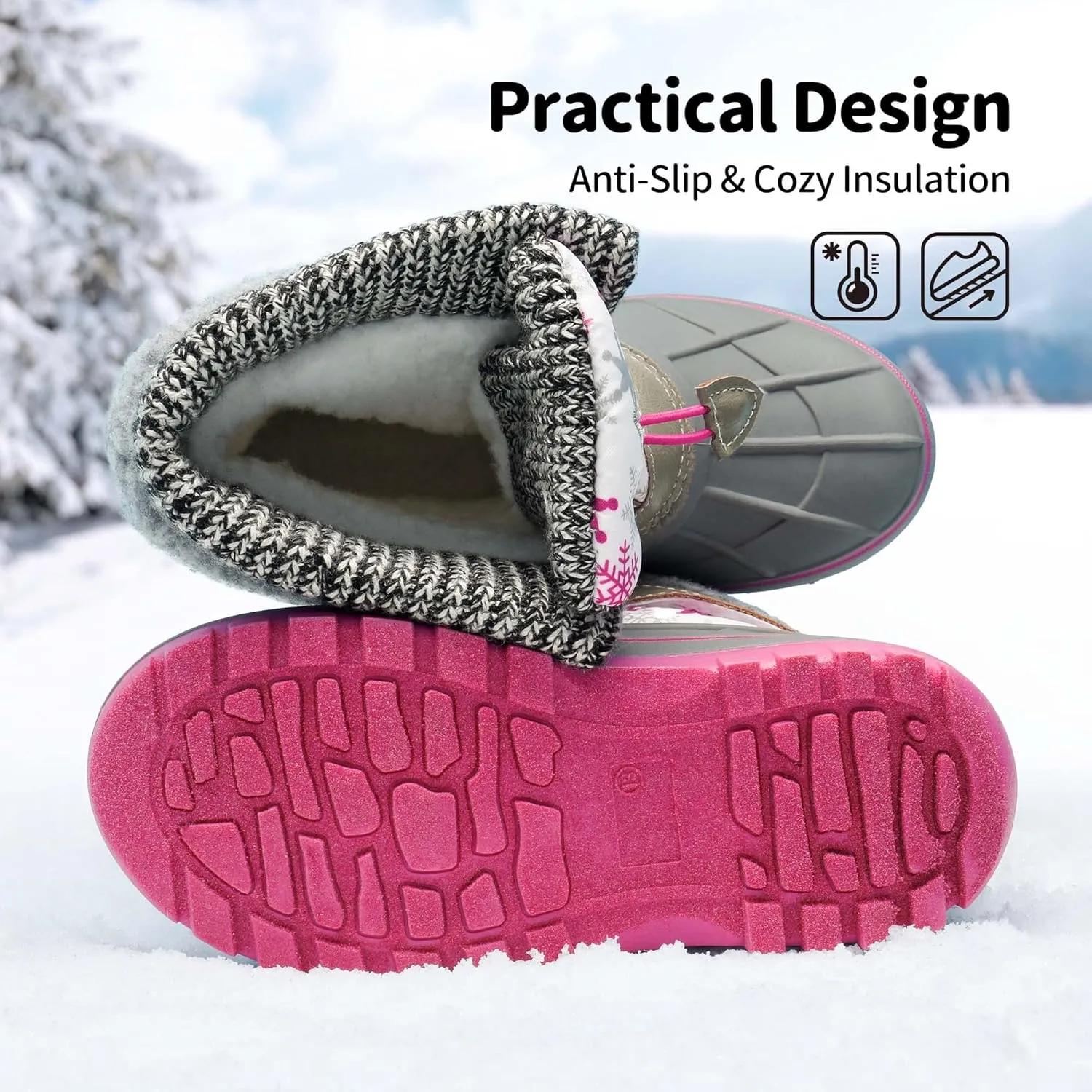 DREAM PAIRS Boys Girls Snow Boots Water-Resistant Outdoor Warm Cozy Anti-Slip Mid Calf Faux Fur Lining Insulated Winter Shoes for Little/Big Kids