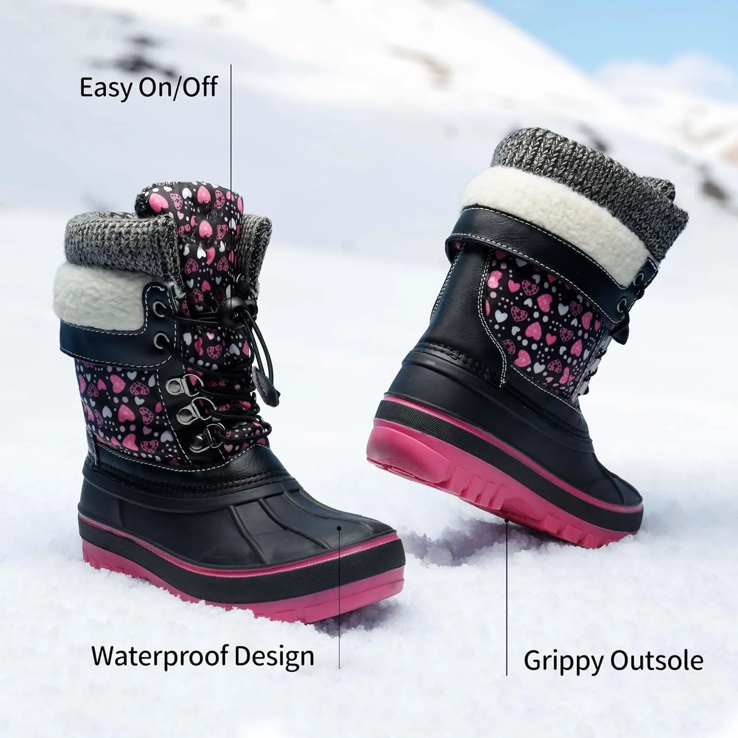DREAM PAIRS Boys Girls Snow Boots Water-Resistant Outdoor Warm Cozy Anti-Slip Mid Calf Faux Fur Lining Insulated Winter Shoes for Little/Big Kids