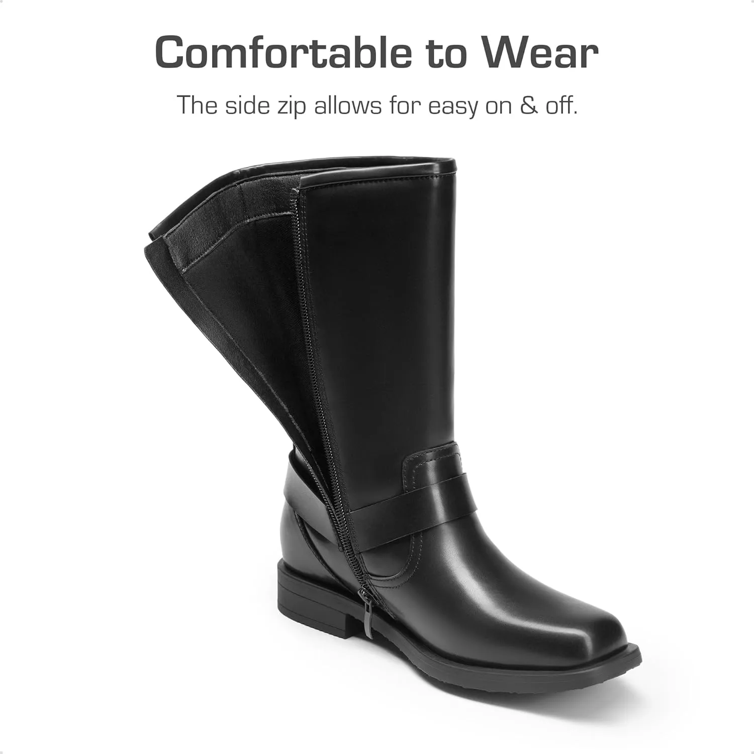 DREAM PAIRS Girls Boots Square Toe Knee High Motorcycle Booties with Buckles Riding Biker Boots Little Kid/Big Kid