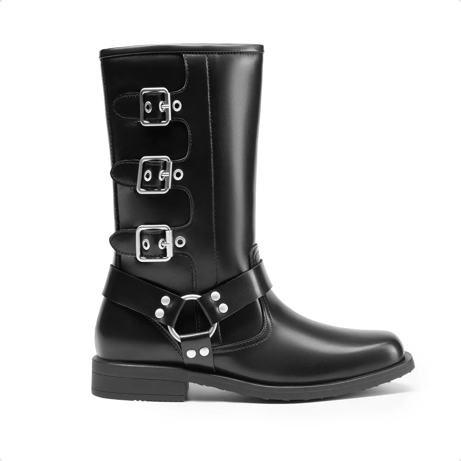 DREAM PAIRS Girls Boots Square Toe Knee High Motorcycle Booties with Buckles Riding Biker Boots Little Kid/Big Kid