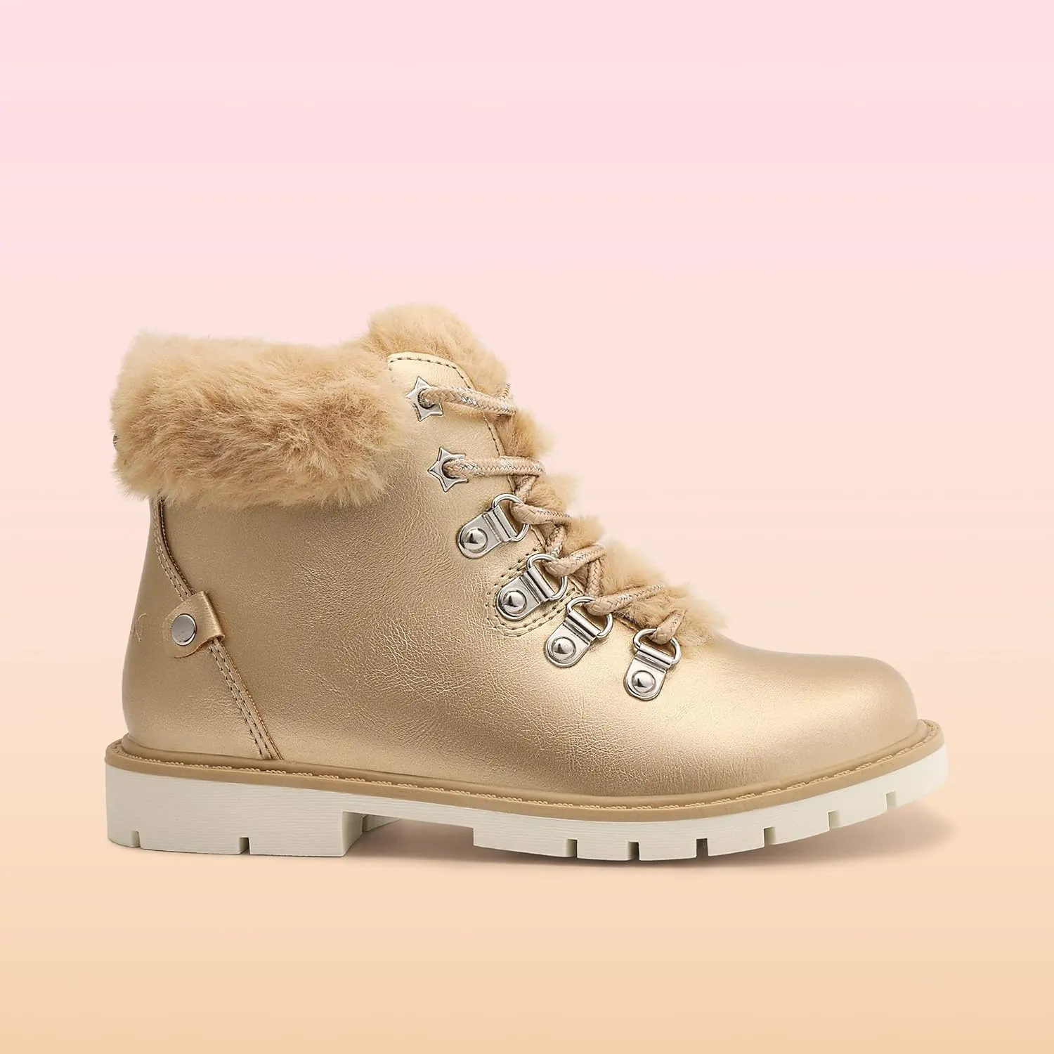 DREAM PAIRS Girls Kids Side Zipper Lace up Faux Fur Ankle Boots
