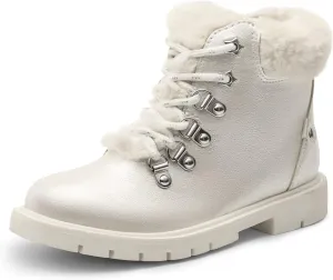 DREAM PAIRS Girls Kids Side Zipper Lace up Faux Fur Ankle Boots
