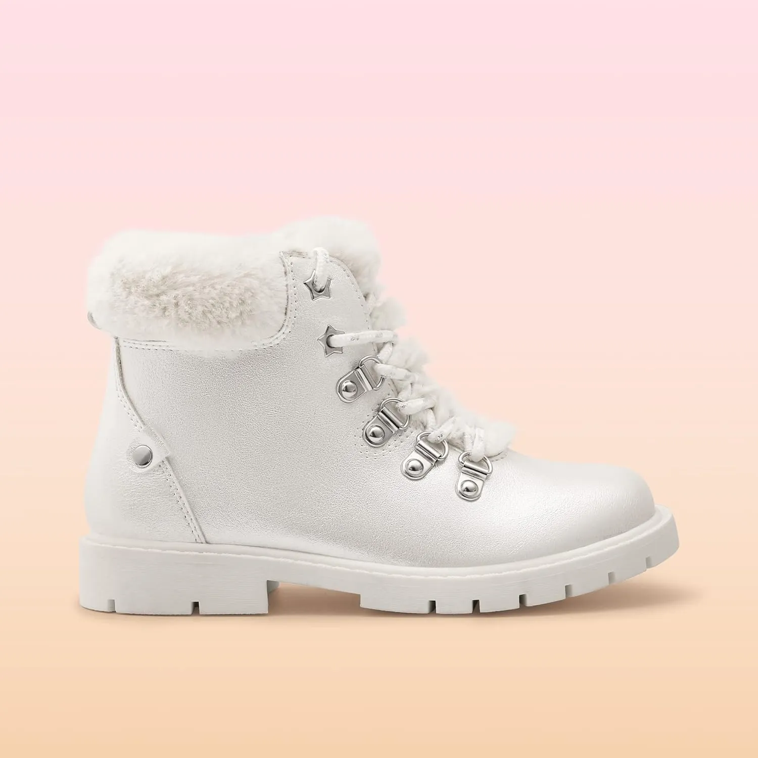 DREAM PAIRS Girls Kids Side Zipper Lace up Faux Fur Ankle Boots
