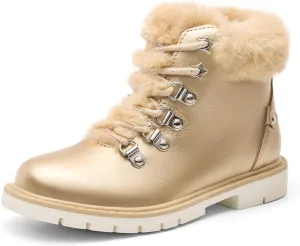 DREAM PAIRS Girls Kids Side Zipper Lace up Faux Fur Ankle Boots
