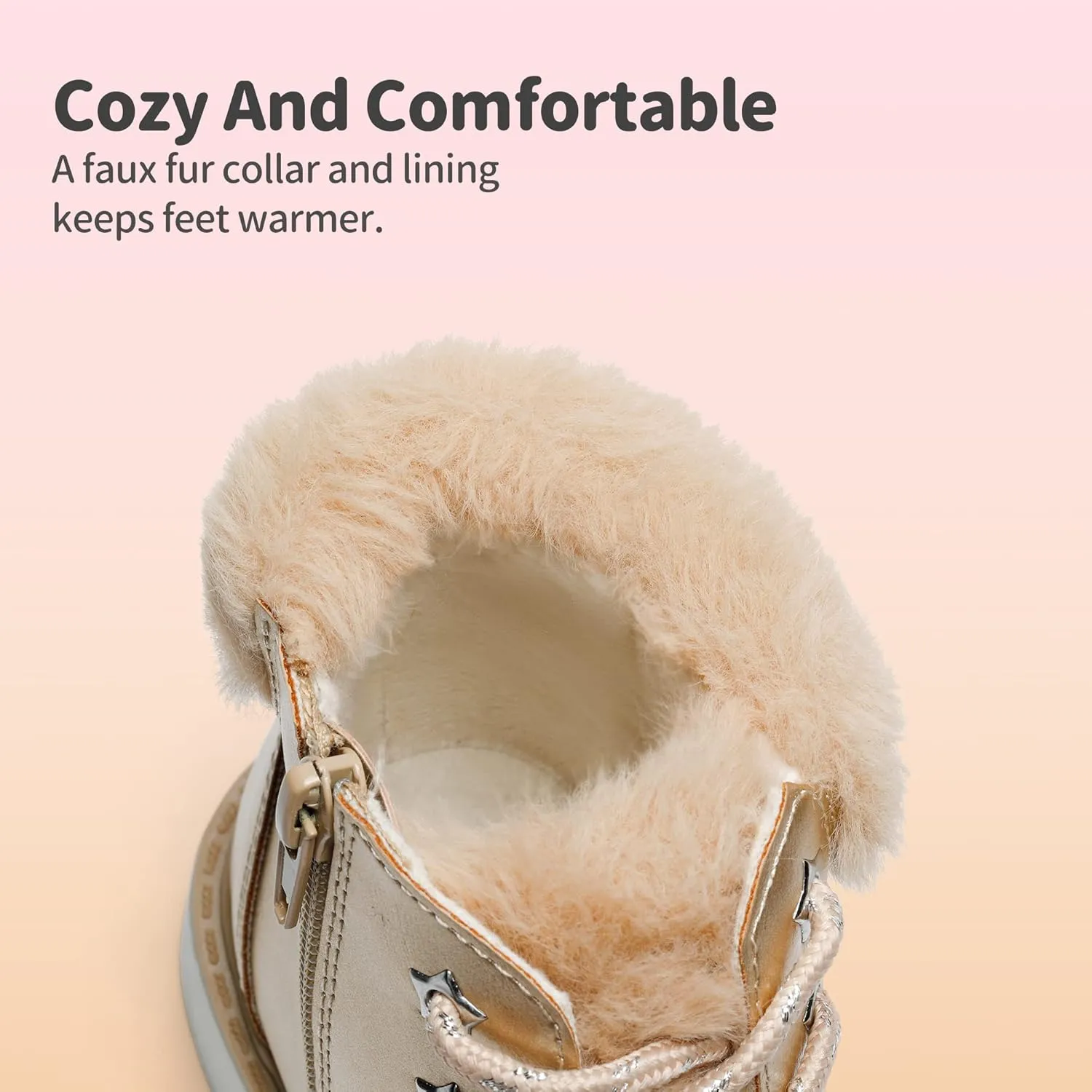 DREAM PAIRS Girls Kids Side Zipper Lace up Faux Fur Ankle Boots