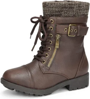 DREAM PAIRS Girl's Mid Calf Combat Ankle Lace up Boots