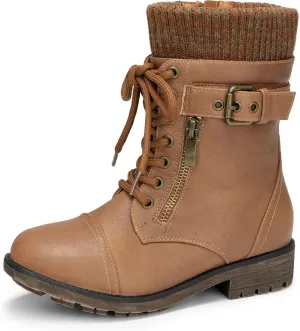 DREAM PAIRS Girl's Mid Calf Combat Ankle Lace up Boots