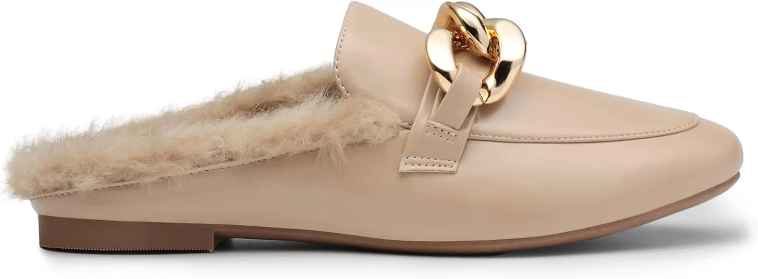 DREAM PAIRS Mules for Women Flats Shoes Comfortable Slip on Closed Toe Slides Loafers with Chain Backless Women’s Mules
