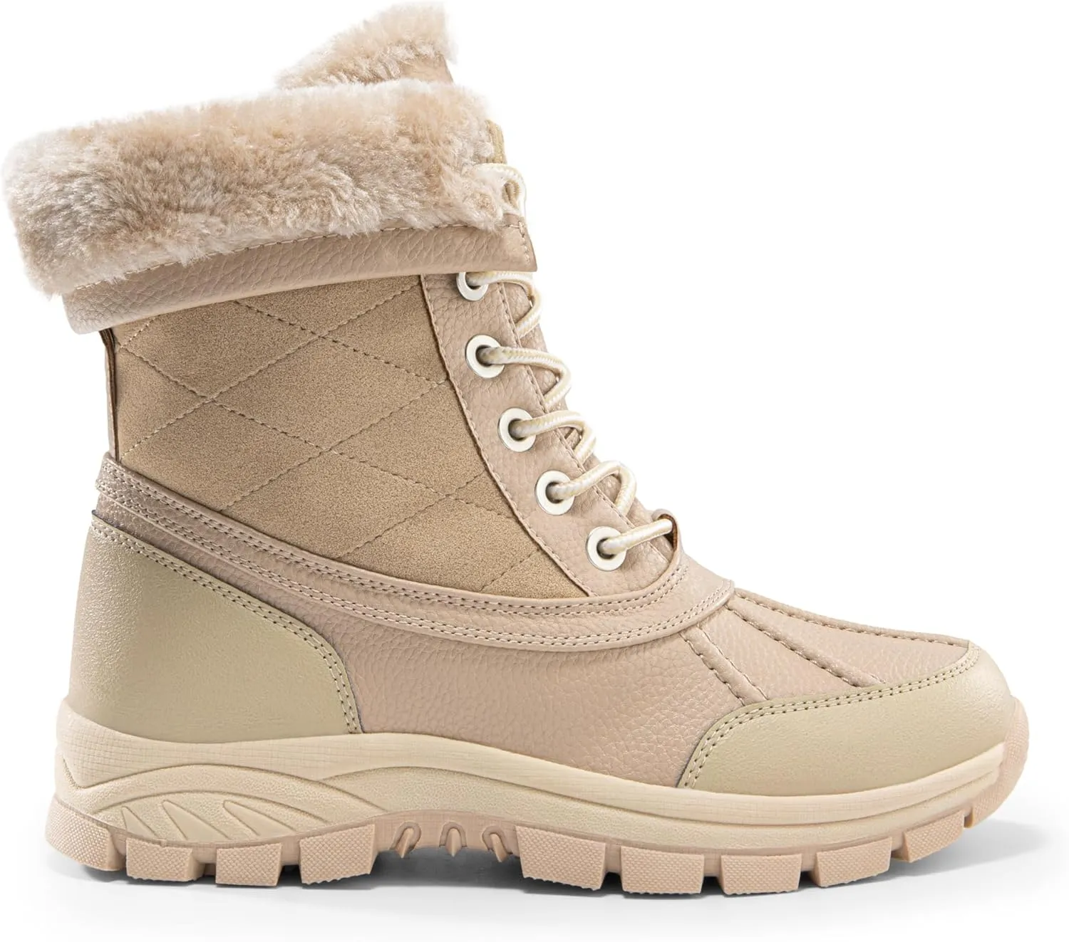 DREAM PAIRS Snow Boots for Women Waterproof Mid Calf Lace Up Duck Boots Warm Faux Fur FuzzyGo Bold Winter Boots for Outdoor