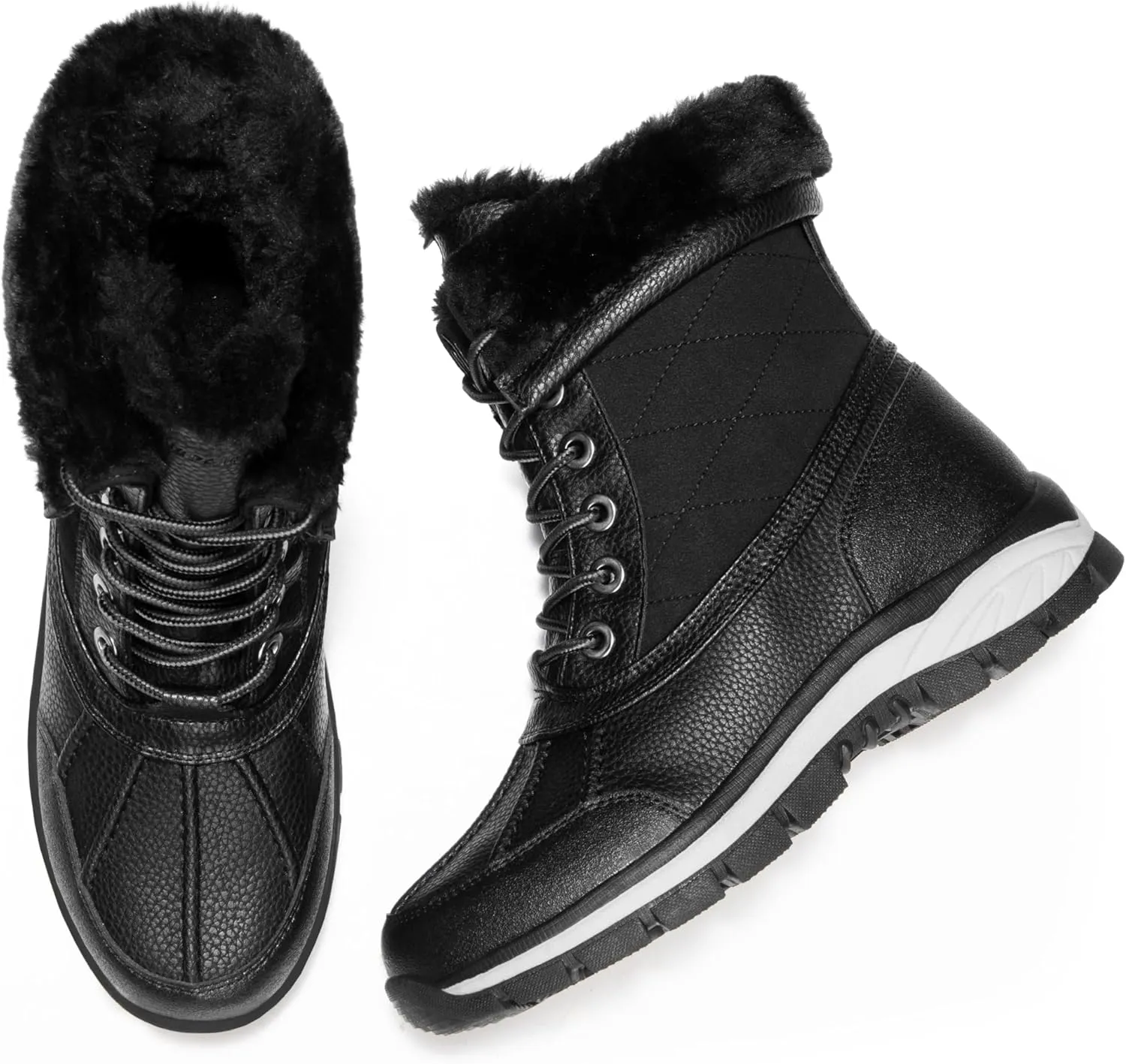 DREAM PAIRS Snow Boots for Women Waterproof Mid Calf Lace Up Duck Boots Warm Faux Fur FuzzyGo Bold Winter Boots for Outdoor