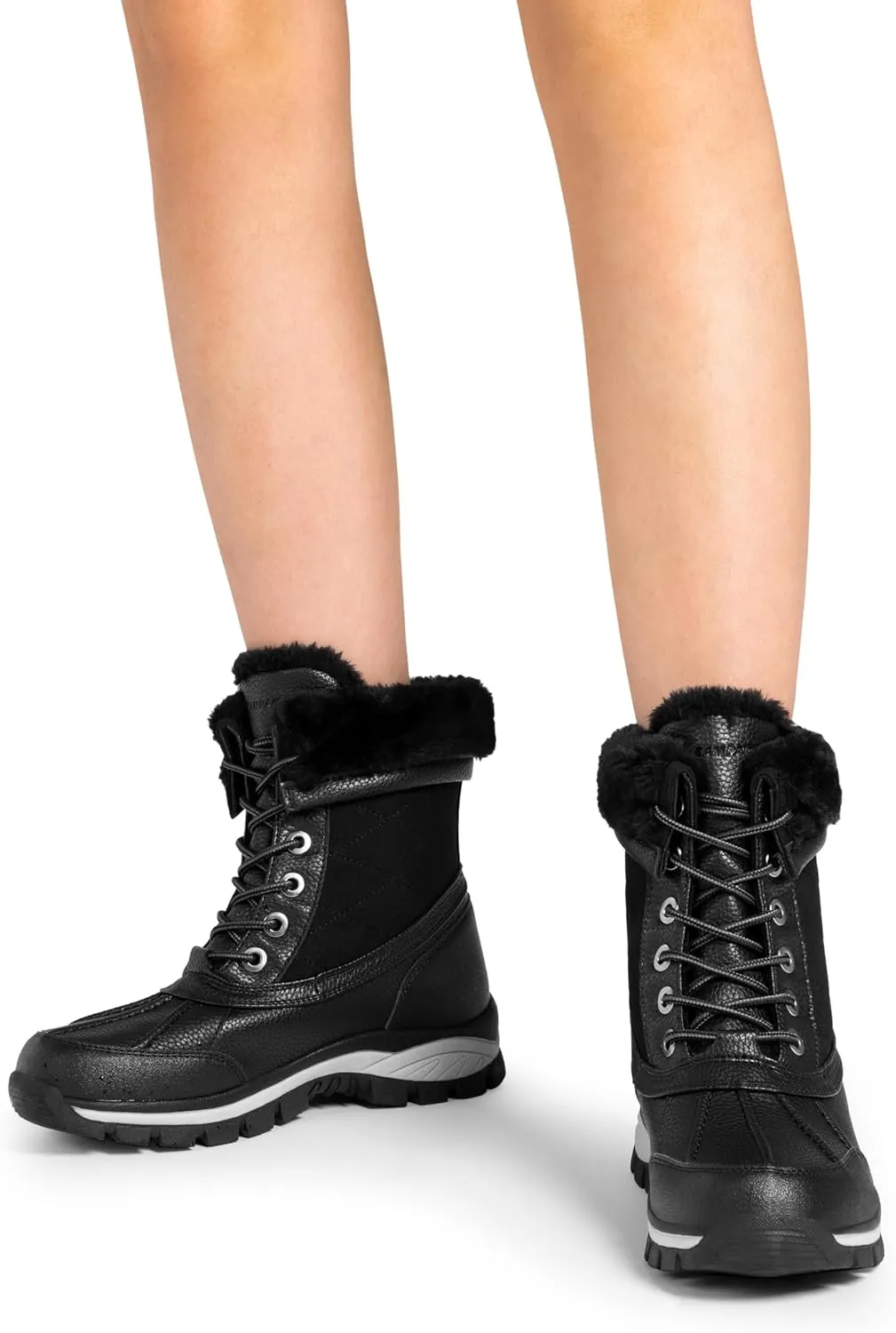 DREAM PAIRS Snow Boots for Women Waterproof Mid Calf Lace Up Duck Boots Warm Faux Fur FuzzyGo Bold Winter Boots for Outdoor