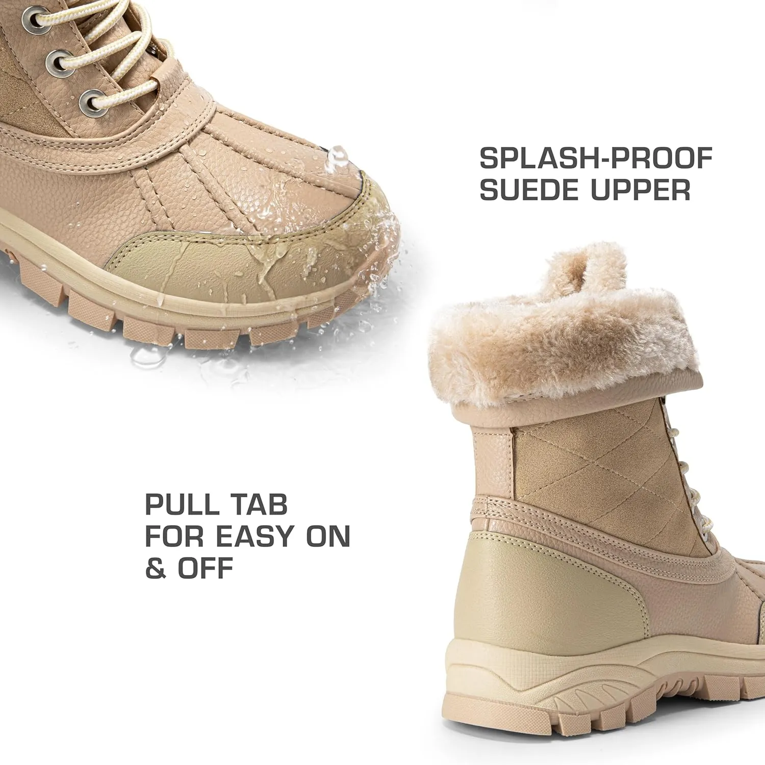 DREAM PAIRS Snow Boots for Women Waterproof Mid Calf Lace Up Duck Boots Warm Faux Fur FuzzyGo Bold Winter Boots for Outdoor